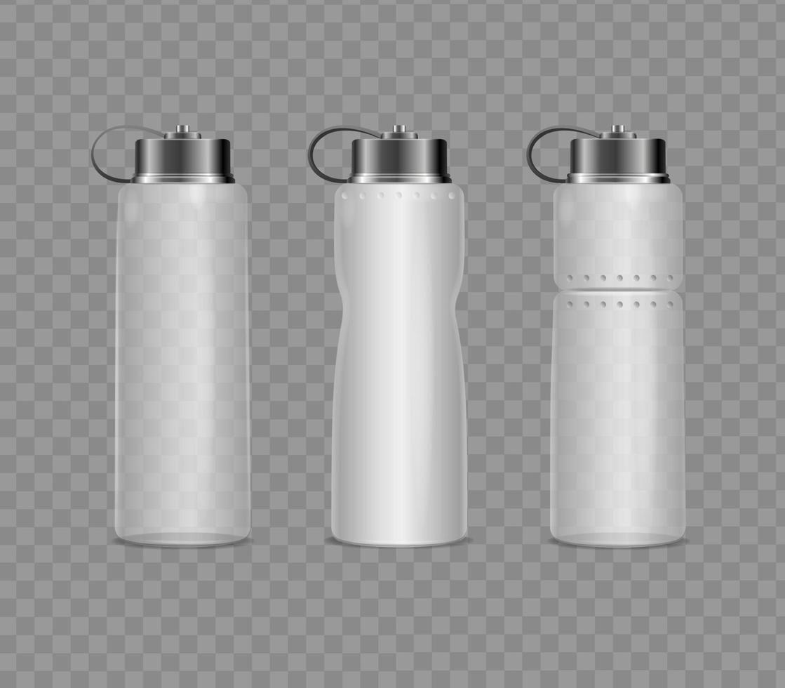 Realistic Detailed 3d Fitness Bottle Set on a Transparent Background. Vector