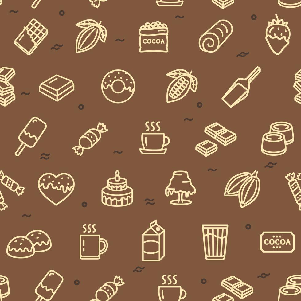 Chocolate Sweets Signs Seamless Pattern Background on a Brown. Vector
