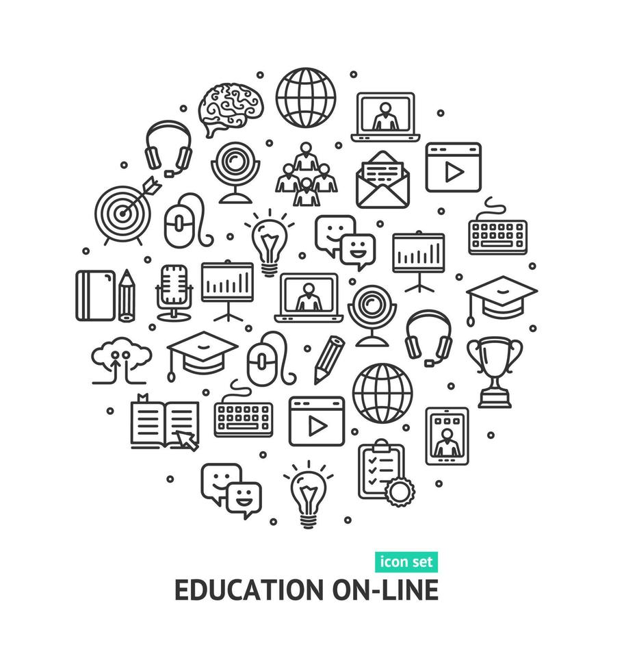 Education Online Round Design Template Thin Line Icon Concept. Vector
