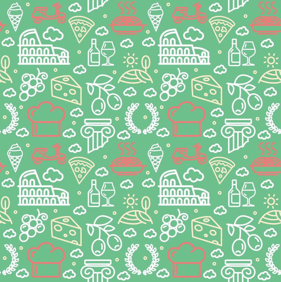 Italy Signs Seamless Pattern Background on a Green. Vector