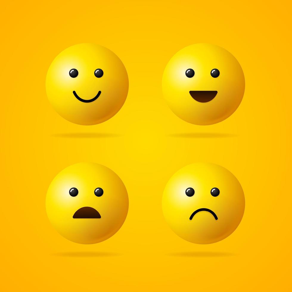 Realistic Detailed 3d Emoji Sign Set. Vector