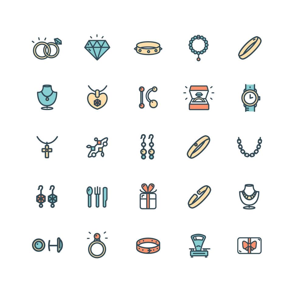 conjunto de iconos de línea fina de color de signo de joyería. vector