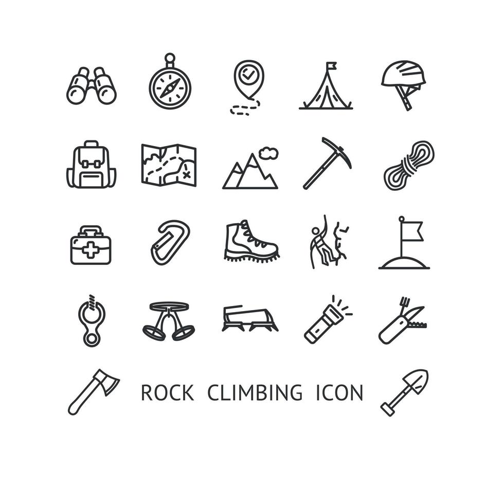 Rock Climbing Sign Thin Line Icon Set. Vector