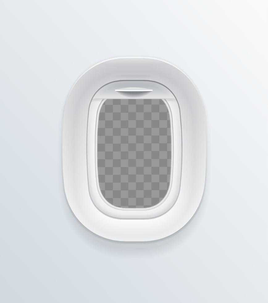 Realistic Detailed 3d Blank Airplane Window Template Mockup. Vector