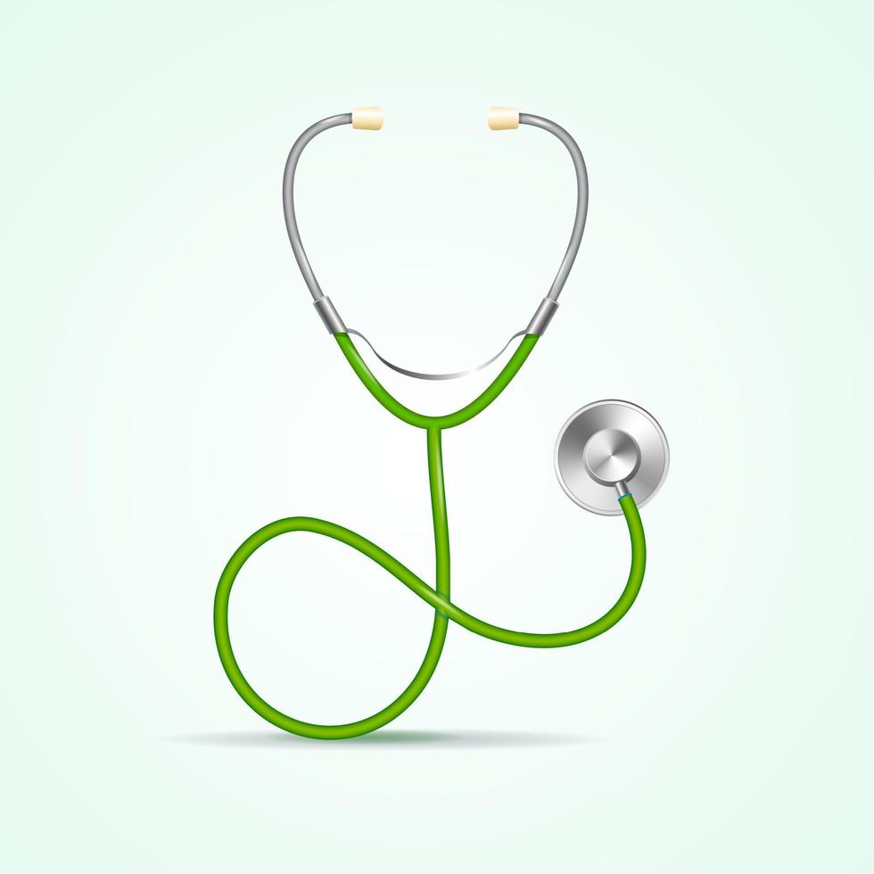 Realistic Detailed 3d Medical Green Stethoscope. Vector