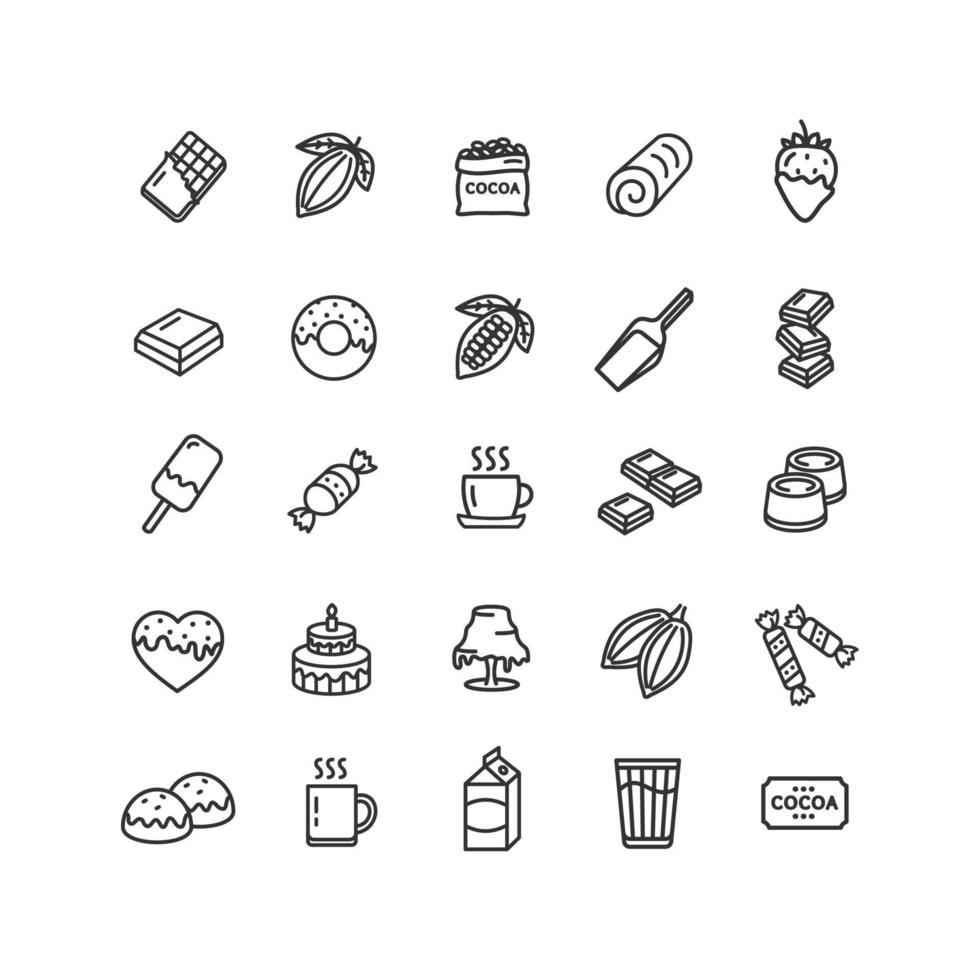 Chocolate Sign Black Thin Line Icon Set. Vector