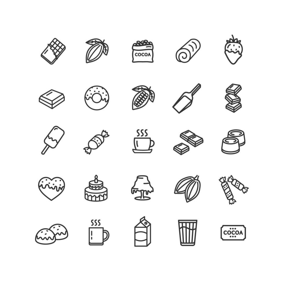 Chocolate Sign Black Thin Line Icon Set. Vector