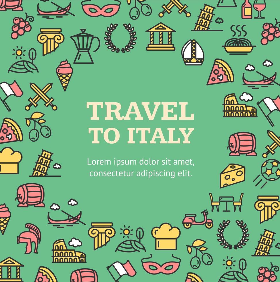 Travel to Italy Round Design Template Contour Lines Concept. Vector