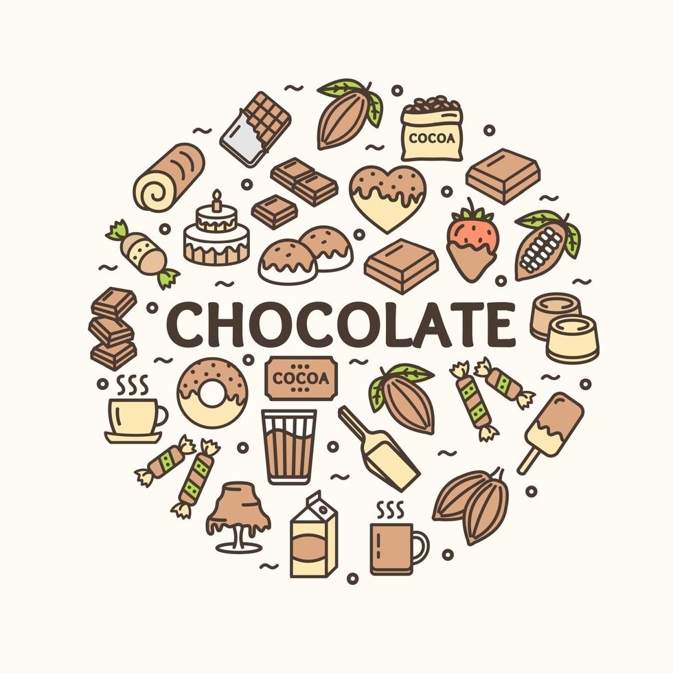 Chocolate Round Design Template Contour Lines Icon Concept. Vector