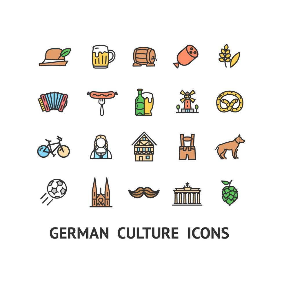 German Culture Sign Color Thin Line Icon Set. Vector