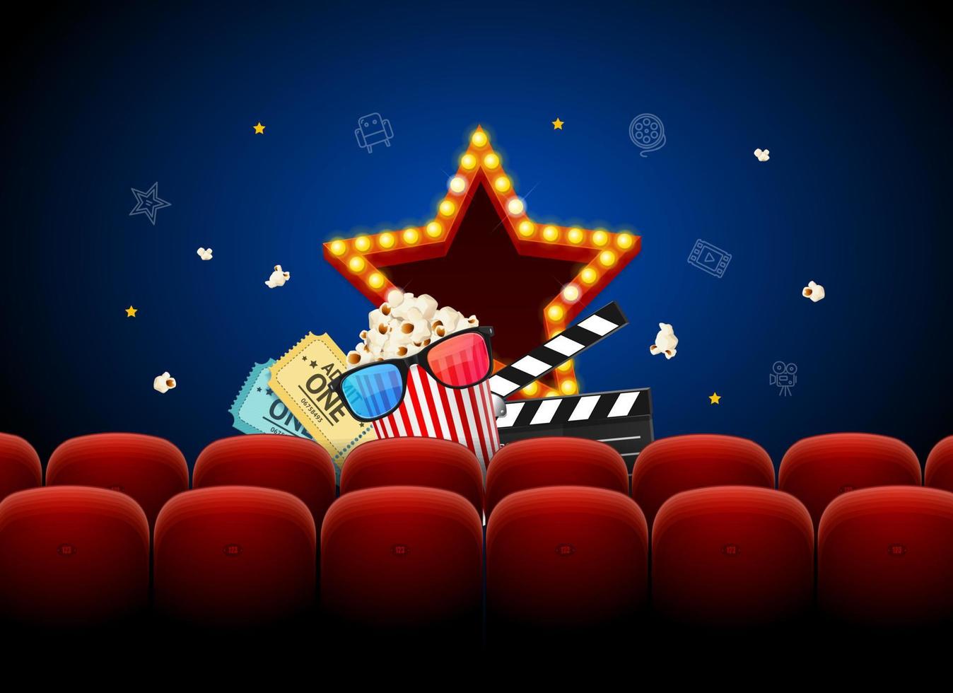 Realistic Detailed 3d Red Cinema Chair Concept Background Card. Vector