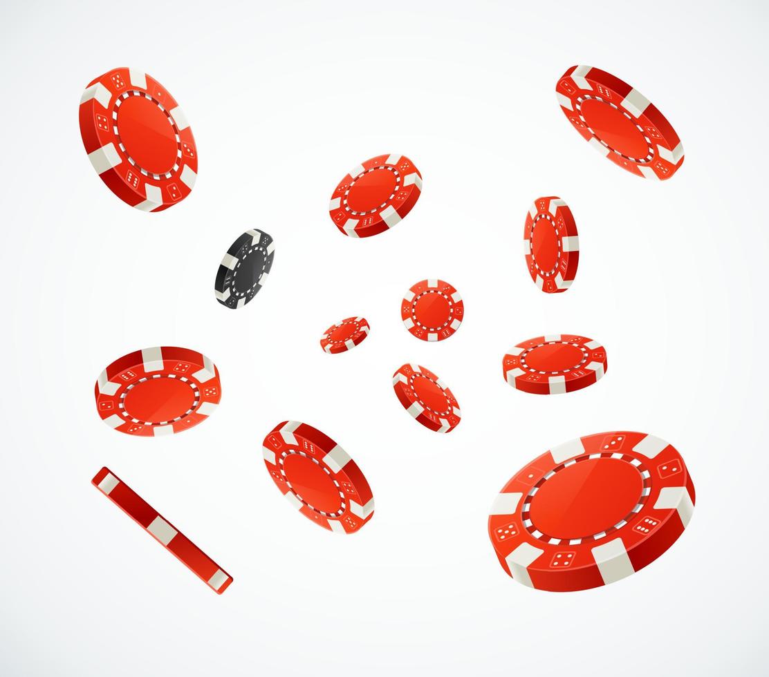 Realistic 3d Detailed Red Poker Chips Flying. Vector