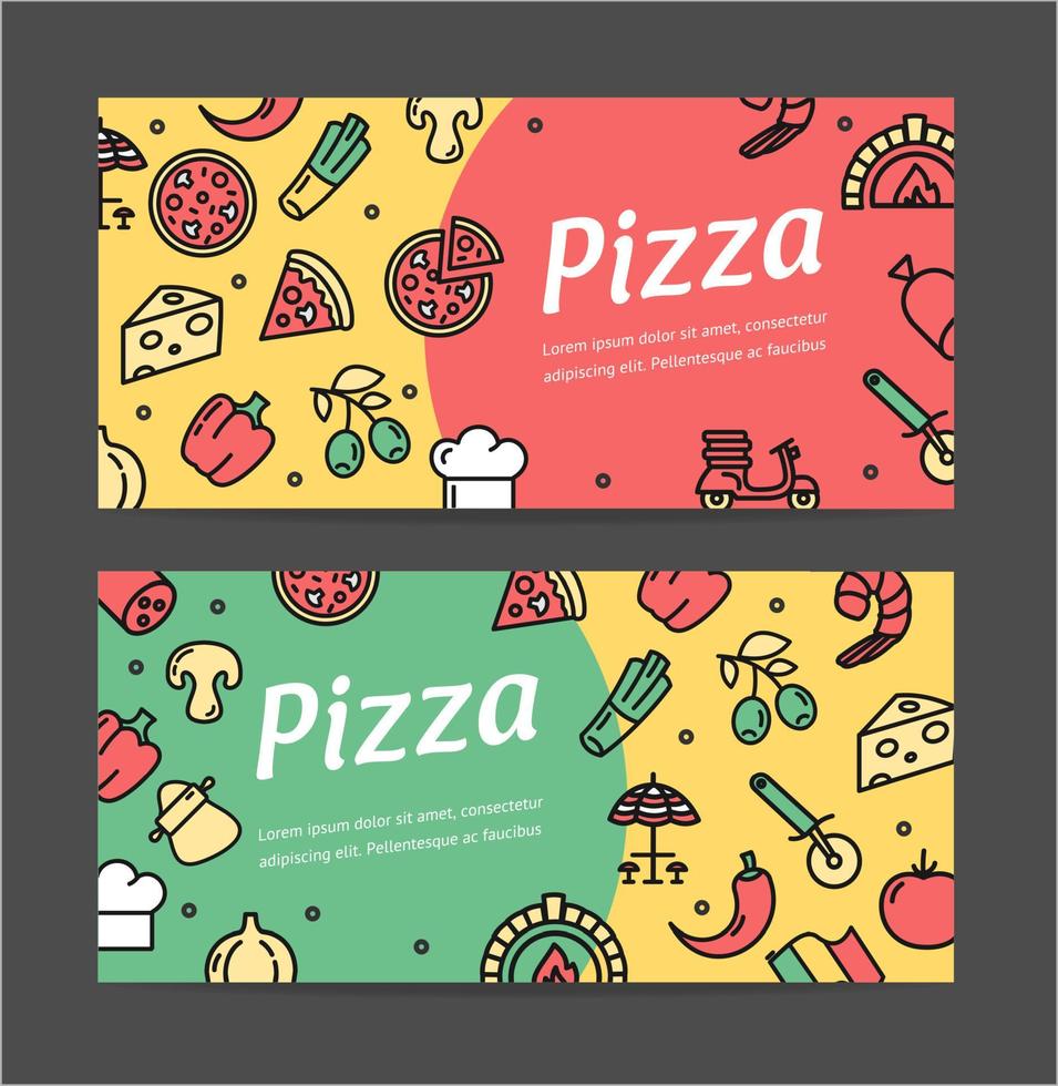 Pizza Signs Banner Horizontal Set. Vector