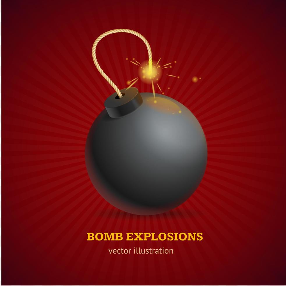 tarjeta de póster de anuncio de concepto de explosión de bomba 3d detallada y realista. vector