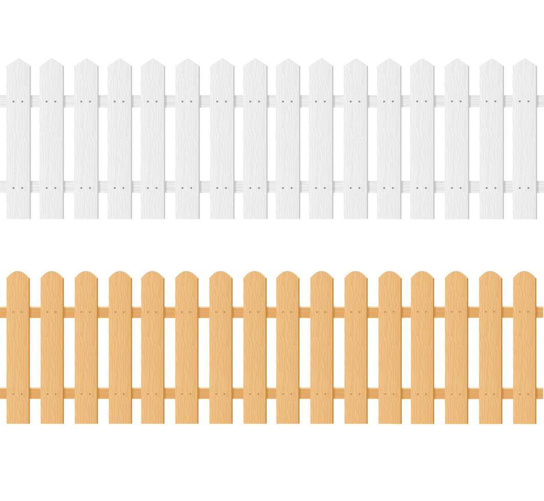 Realistic Detailed 3d White and Brown Wood Fence Set. Vector