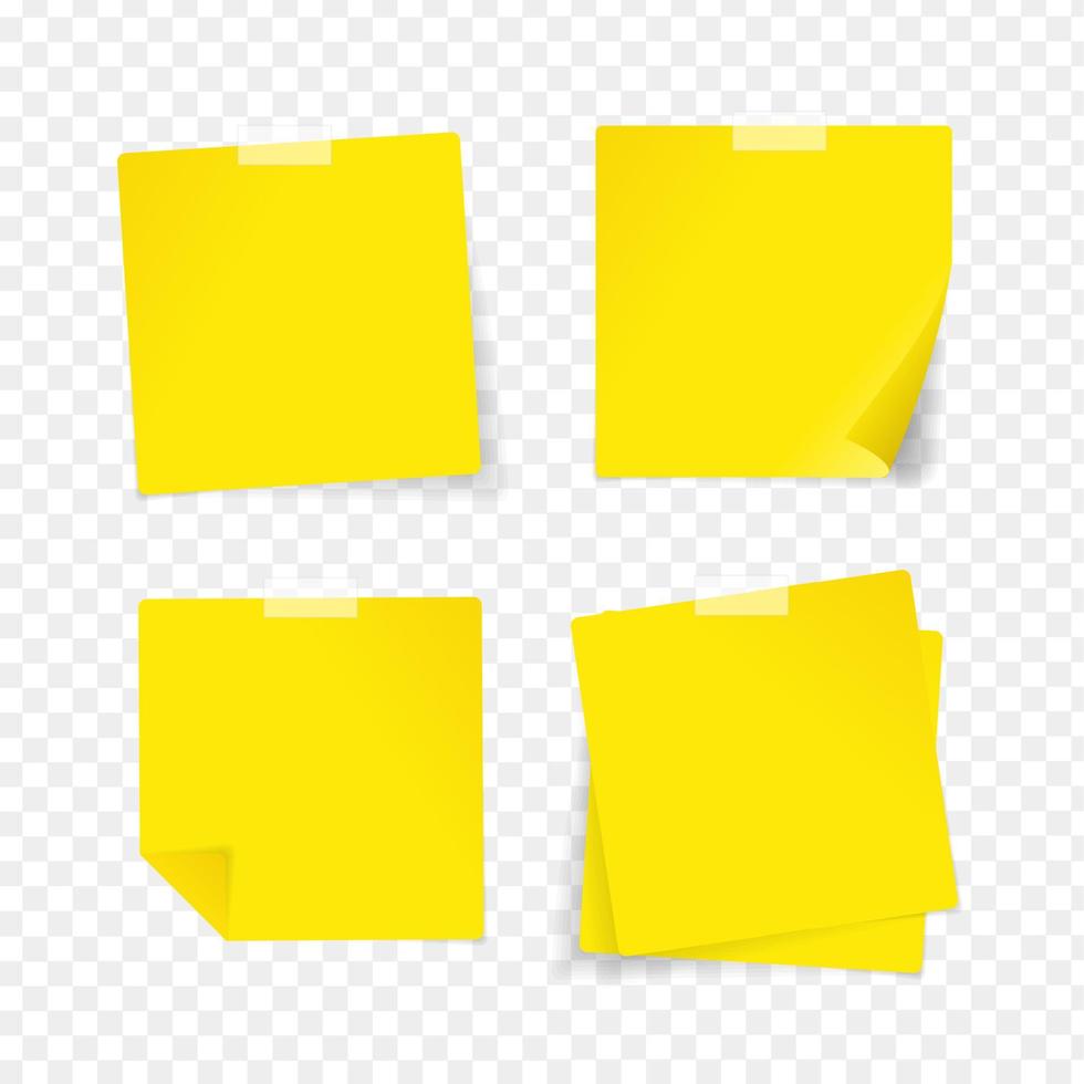 Realistic Detailed 3d Yellow Sticky Note Set. Vector