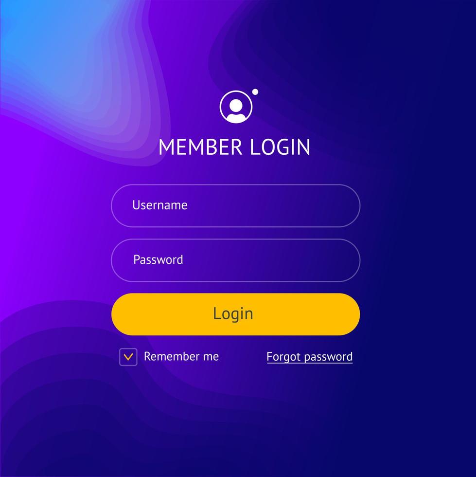 Member Login Empty Template Form Interface. Vector