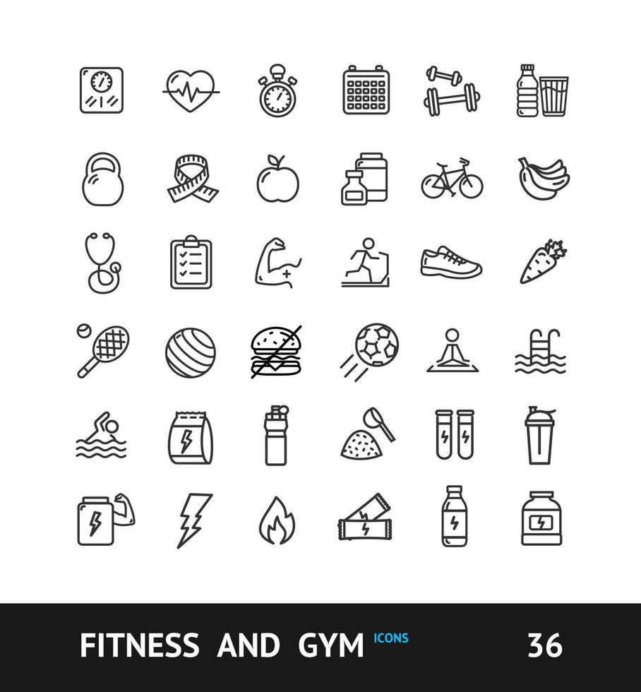 conjunto de iconos de línea delgada negra de signo de gimnasio. vector