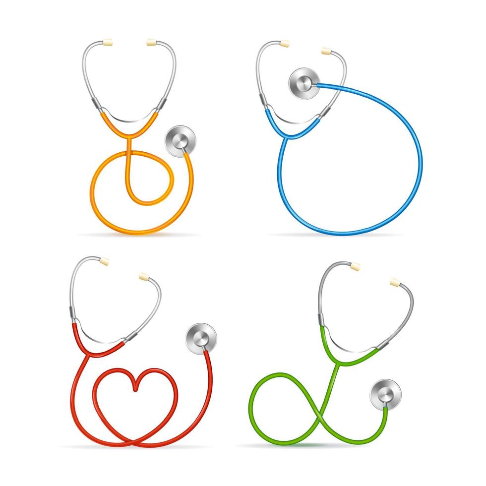 Realistic Detailed 3d Color Stethoscope Set. Vector