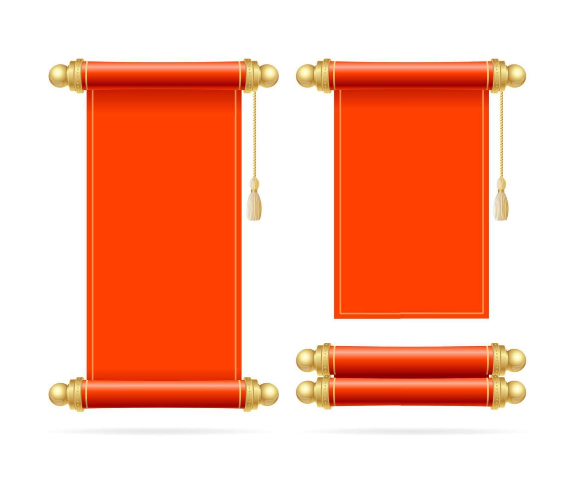 Realistic Detailed 3d Red Scroll Set. Vector