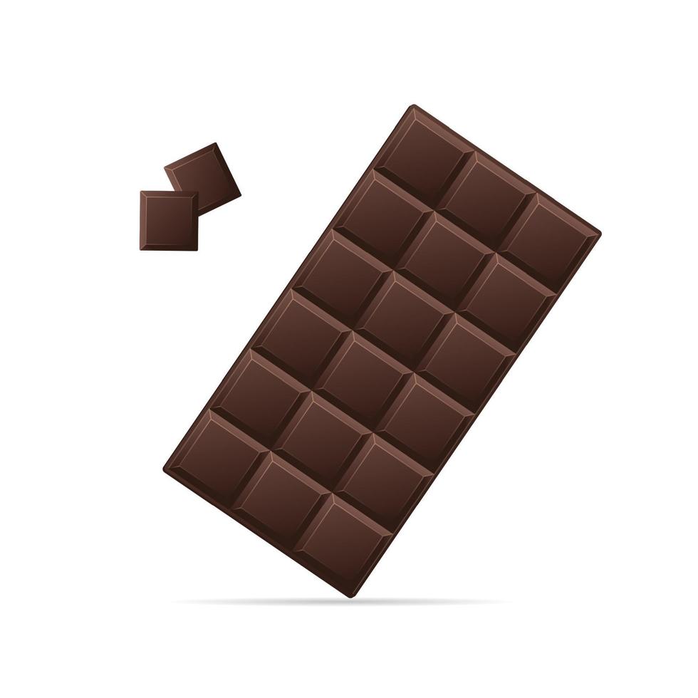Piezas y chocolate negro 3d detallados y realistas. vector