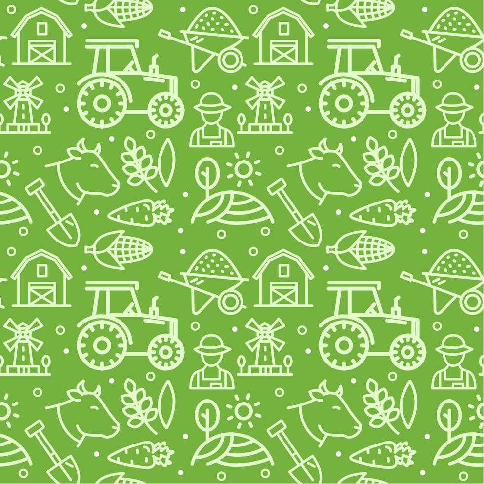 Farm Signs Seamless Pattern Background on a Green. Vector