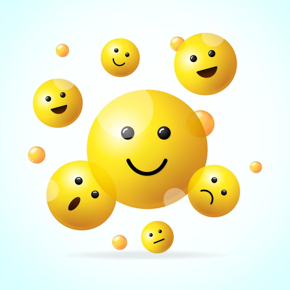 Realistic Detailed 3d Falling Emoji Sign Background Banner Card. Vector