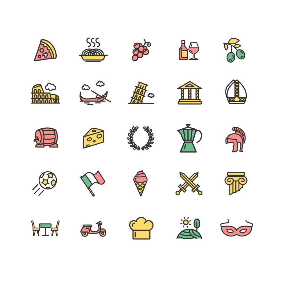 Italy Sign Color Thin Line Icon Set. Vector