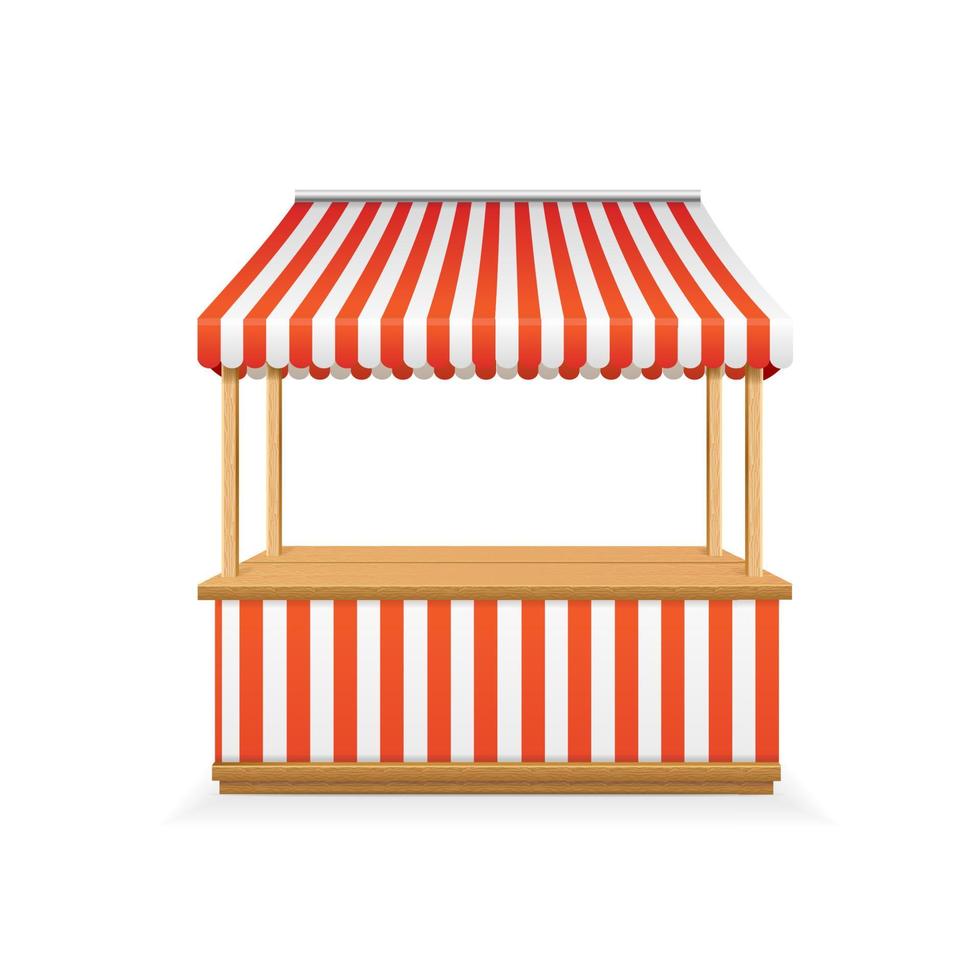 Realistic Detailed 3d Empty Striped Market Stall. Vector