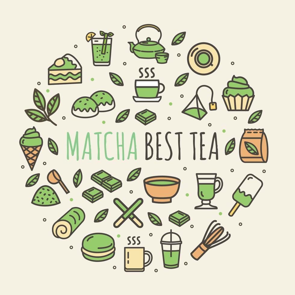 banner de icono de línea delgada de plantilla de diseño redondo de signo de té matcha. vector