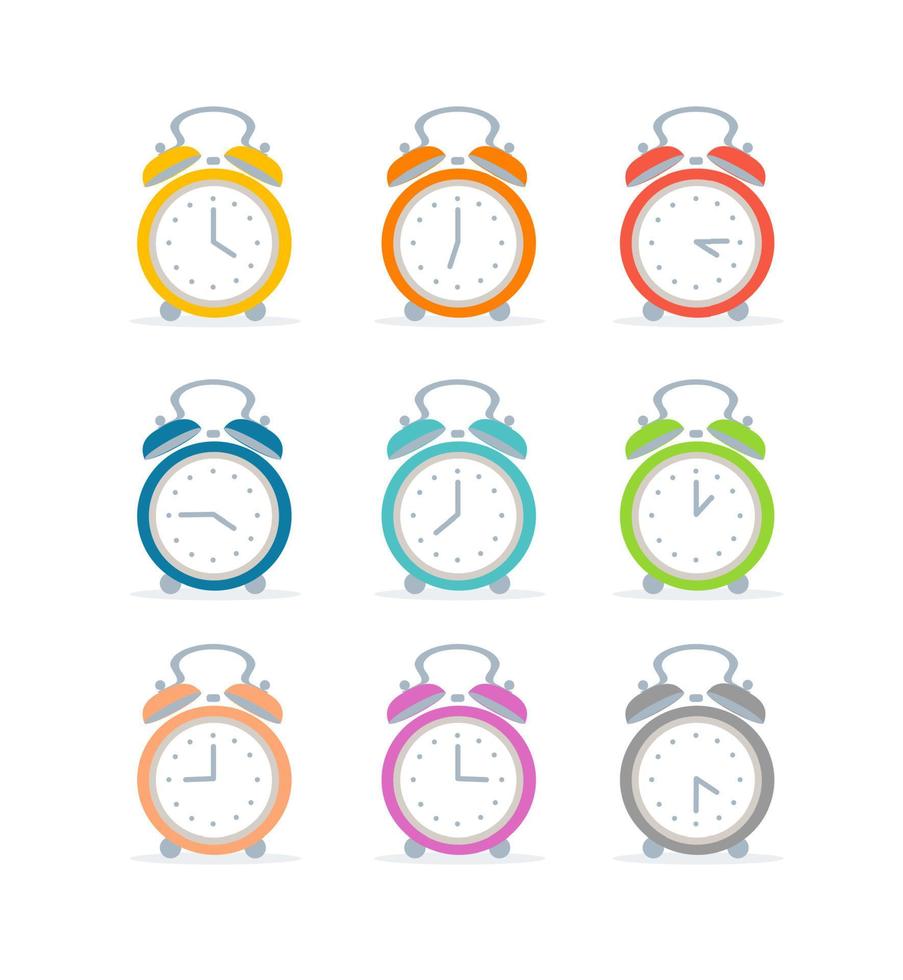 Cartoon Color Alarm Clock Icon Set. Vector