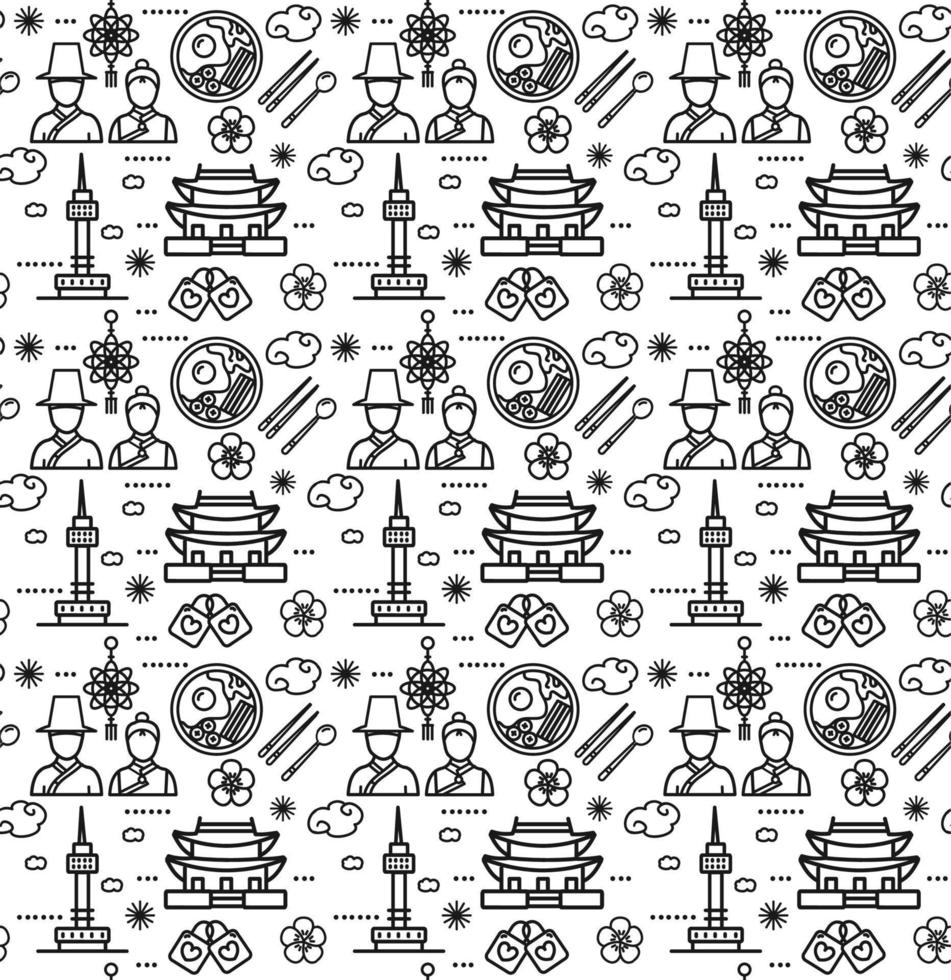 Korea Signs Seamless Pattern Background on a White. Vector