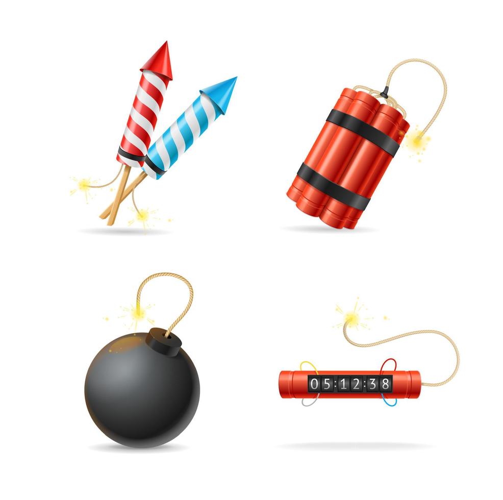 Realistic Detailed 3d Different Bomb Set. Vector