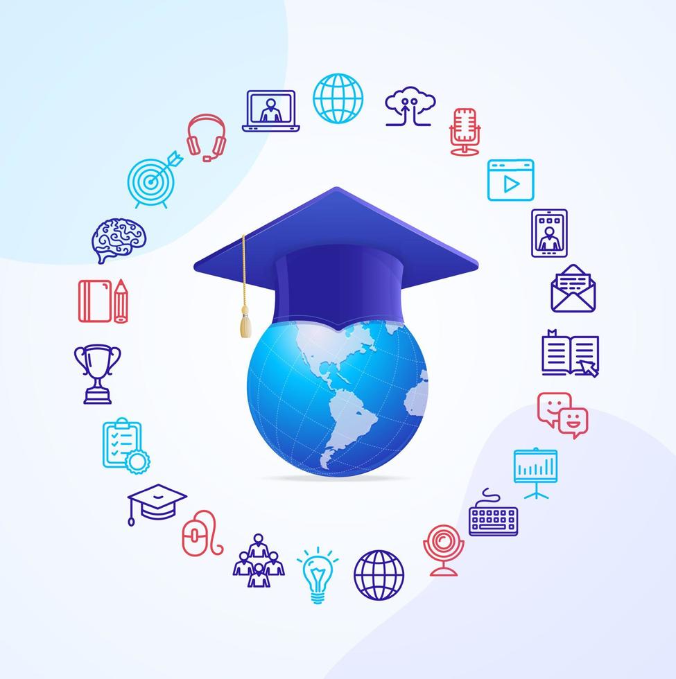 Online Course Education Concept with Realistic Detailed 3d Globe. Vector