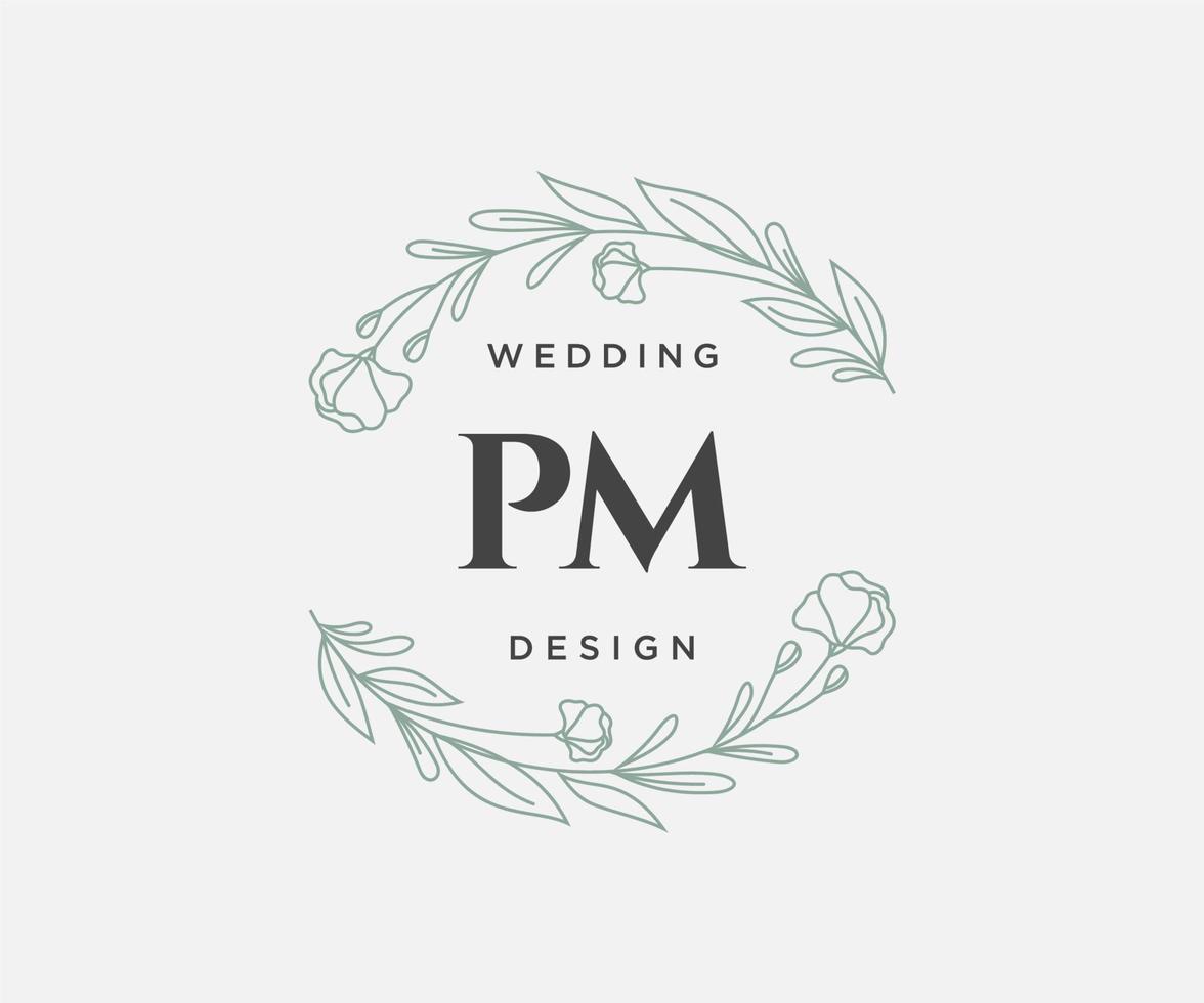 PM Initials letter Wedding monogram logos template, hand drawn