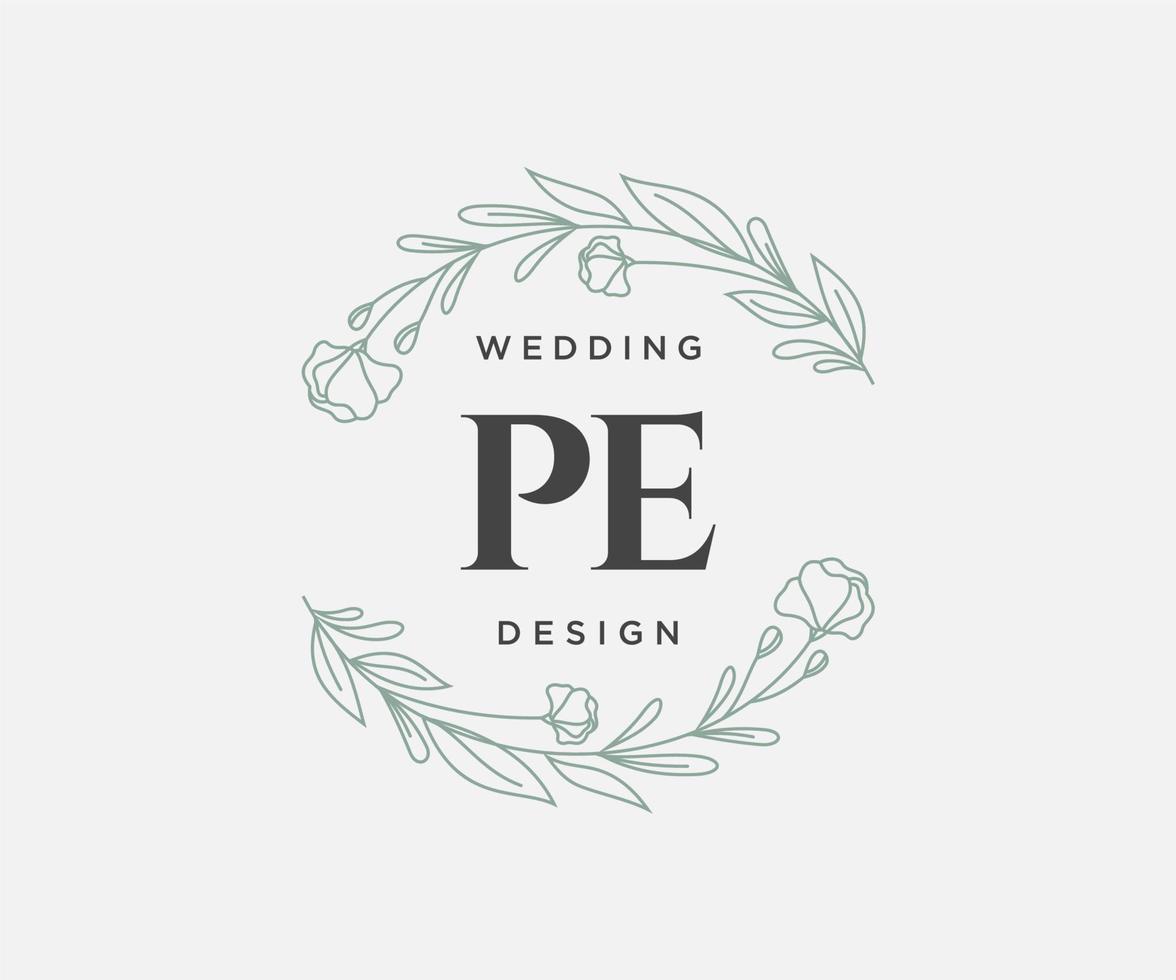 PE Initials letter Wedding monogram logos collection, hand drawn modern minimalistic and floral templates for Invitation cards, Save the Date, elegant identity for restaurant, boutique, cafe in vector
