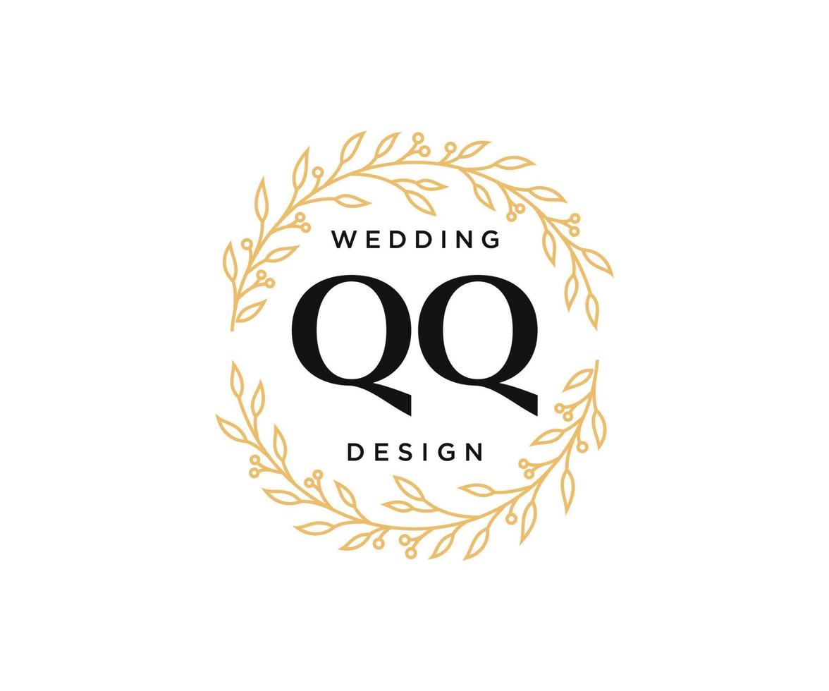 QQ Initials letter Wedding monogram logos collection, hand drawn modern minimalistic and floral templates for Invitation cards, Save the Date, elegant identity for restaurant, boutique, cafe in vector