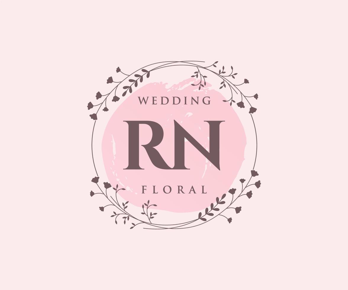 RN Initials letter Wedding monogram logos template, hand drawn modern minimalistic and floral templates for Invitation cards, Save the Date, elegant identity. vector
