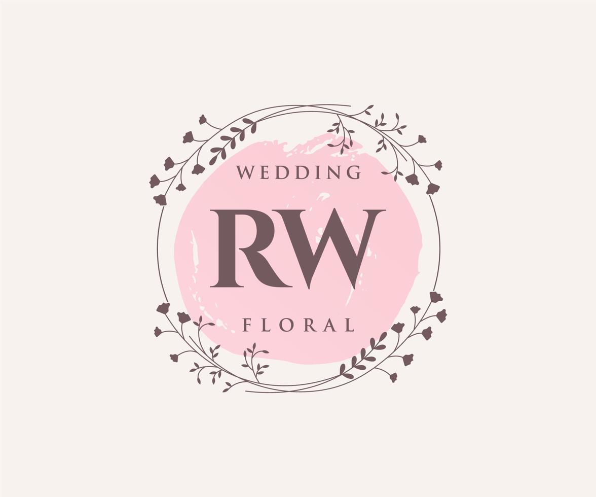 Plantilla de logotipos de monograma de boda con letras iniciales rw, plantillas florales y minimalistas modernas dibujadas a mano para tarjetas de invitación, guardar la fecha, identidad elegante. vector