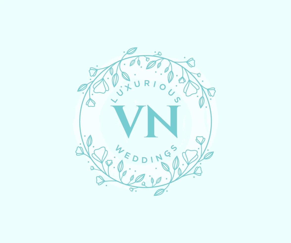 VN Initials letter Wedding monogram logos template, hand drawn modern minimalistic and floral templates for Invitation cards, Save the Date, elegant identity. vector