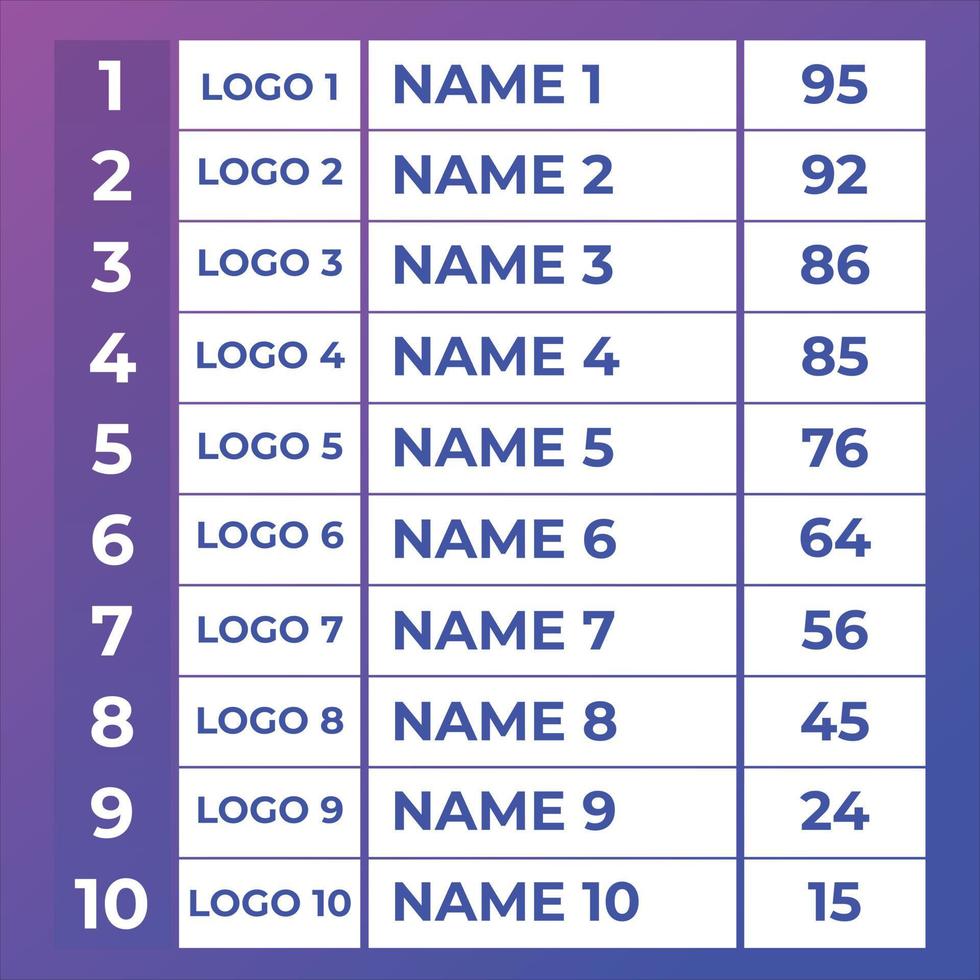 sports league table. score table. team standings. vector illustration.