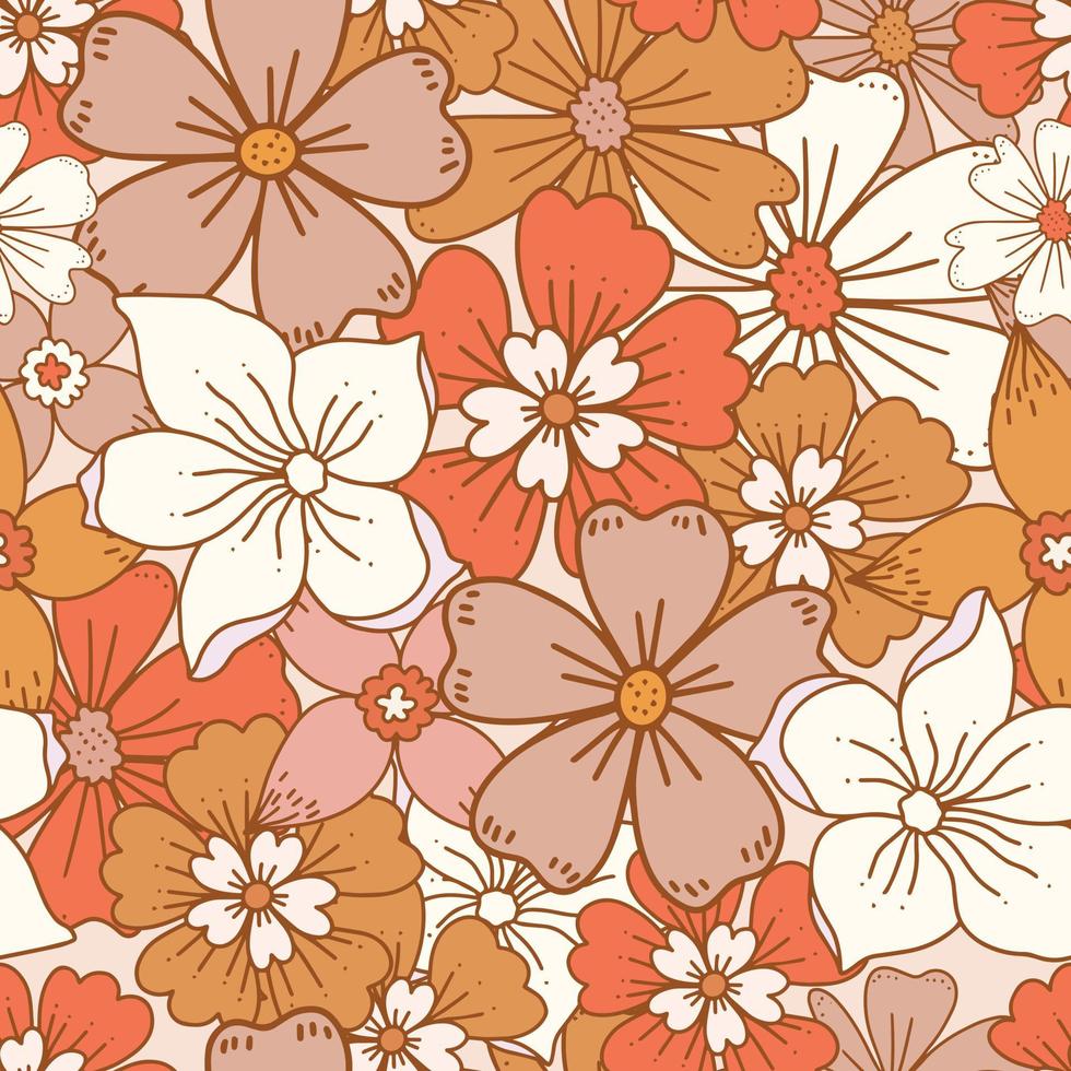 Floral retro boho pattern. Flower Power. Hippie pattern of the sixties. Summer flowers pattern. Boho style design perfect for wall art, poster, card, room decoration. vector