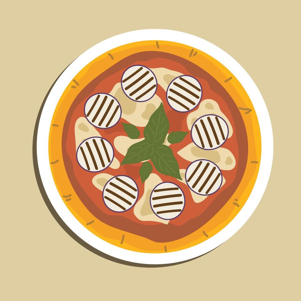 Traditional italy pizza in the italian national colours green, white,red. With rocket salad, parmesan, and tomato topping isolated on white Plate. Food illustration Cartoon for poster design vector