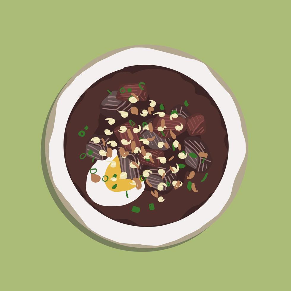 Rawon is Beef Black Soup Originally from East Java, Indonesia. Served with Rice and Salted Egg. Delicious RIch SPice and Traditional Indonesian Herbs. Served in A white Ceramic Bowl. Food illustration vector