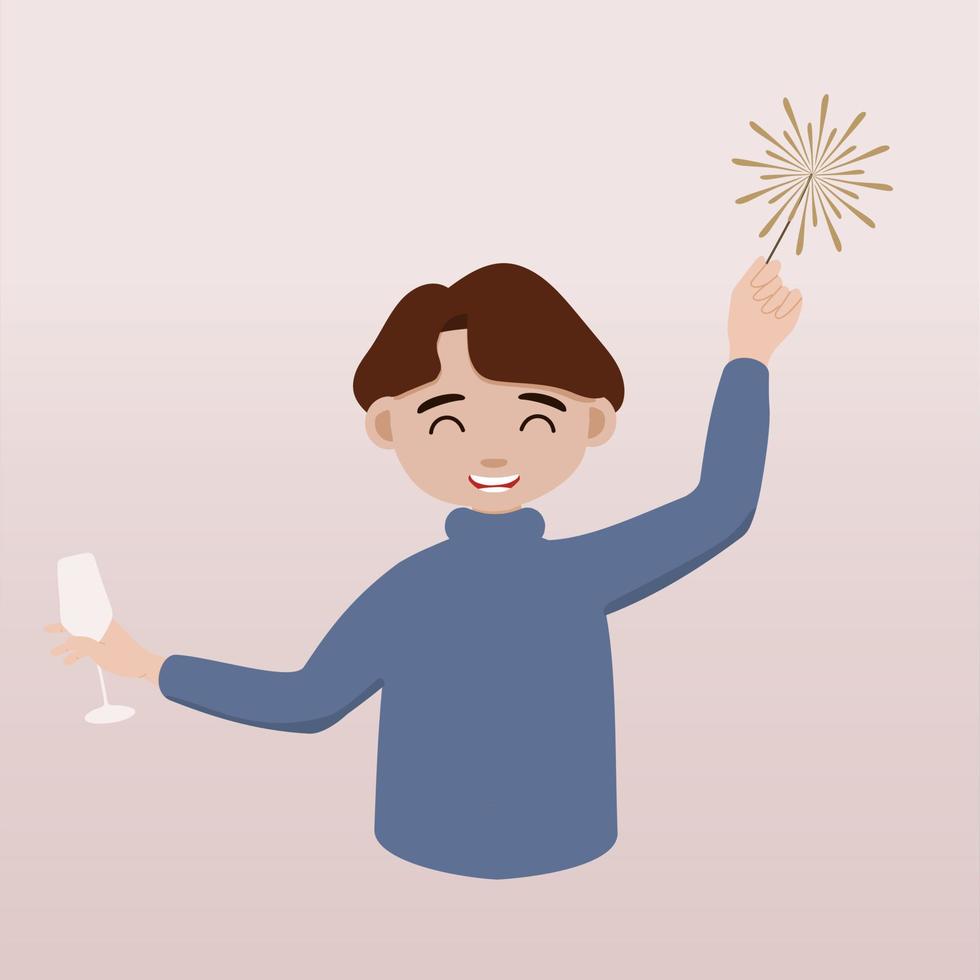 New Year bash. People celebrating party vector illustration. Cool vector flat character design on New Year or Birthday party with male or boy characters having fun and having a toast.