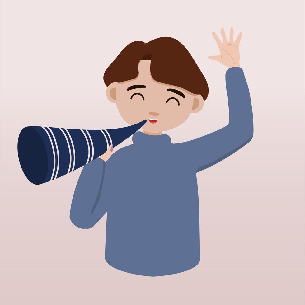 New Year bash. People celebrating party vector illustration. Cool vector flat character design on New Year or Birthday party with male or boy characters having fun and having a toast.