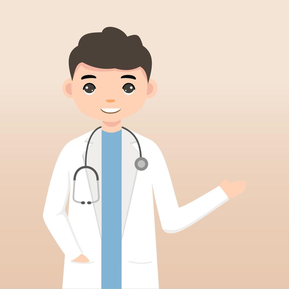 Front view animated character. Doctor character creation with face emotions, poses and gestures. Cartoon style, flat vector illustration.Isolated on white.Male doctor.