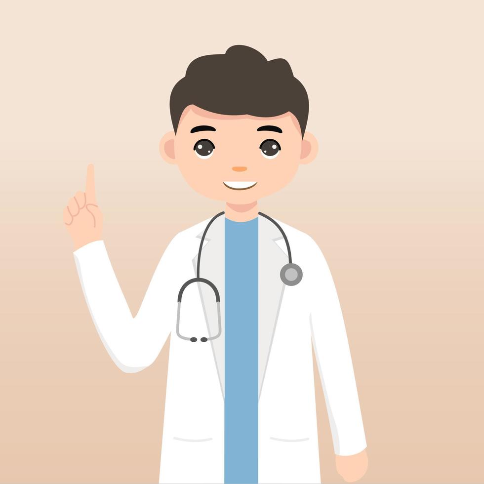 Front view animated character. Doctor character creation with face emotions, poses and gestures. Cartoon style, flat vector illustration.Isolated on white.Male doctor.