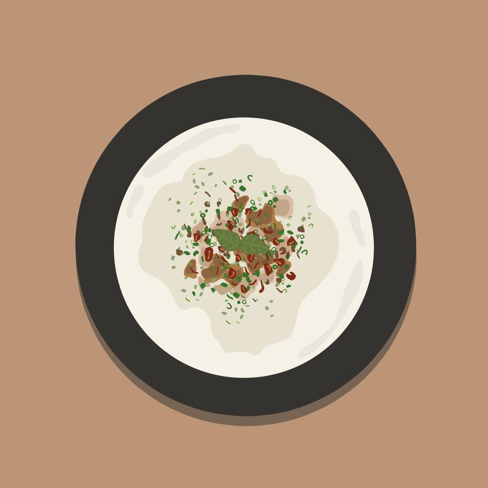 bubur ayam también conocido como gachas de pollo de la ilustración de dibujos animados de comida callejera indonesia vector