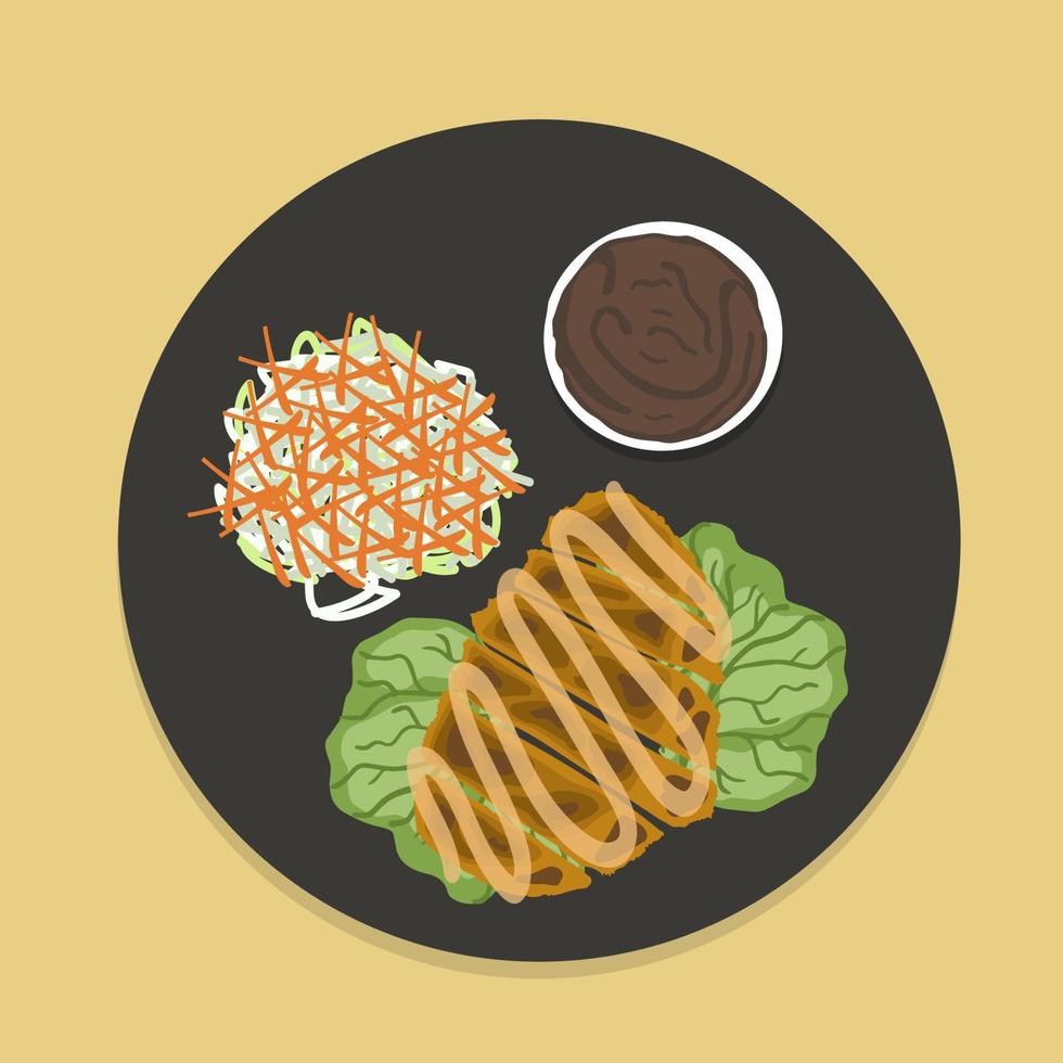 Chicken Katsu Cutlet with Japanese Curry with White Rice. Popular Menu in Japan. Food illustration vector. Food cartoon vector